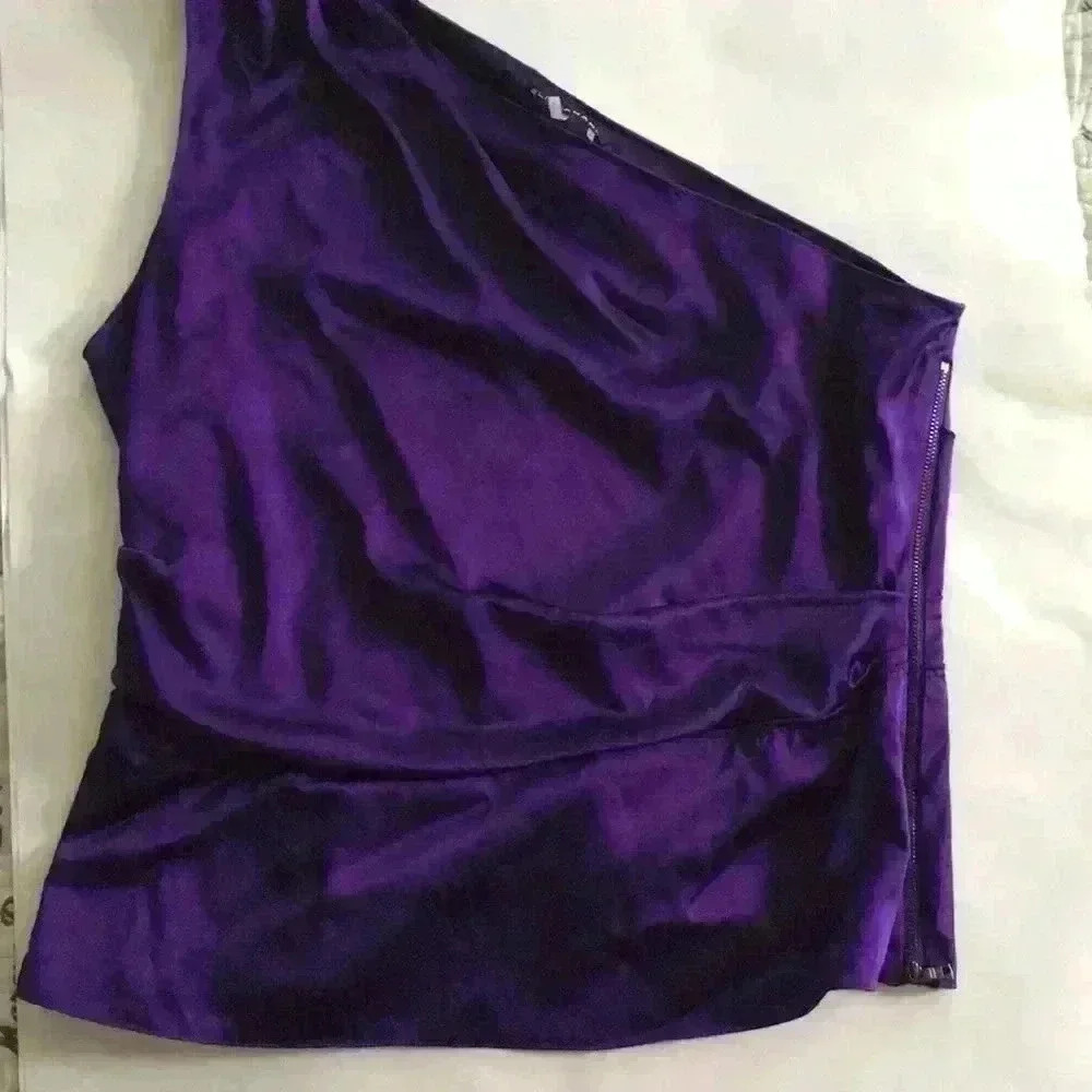 Elie Tahari One Shoulder Purple silk shirt Sz L